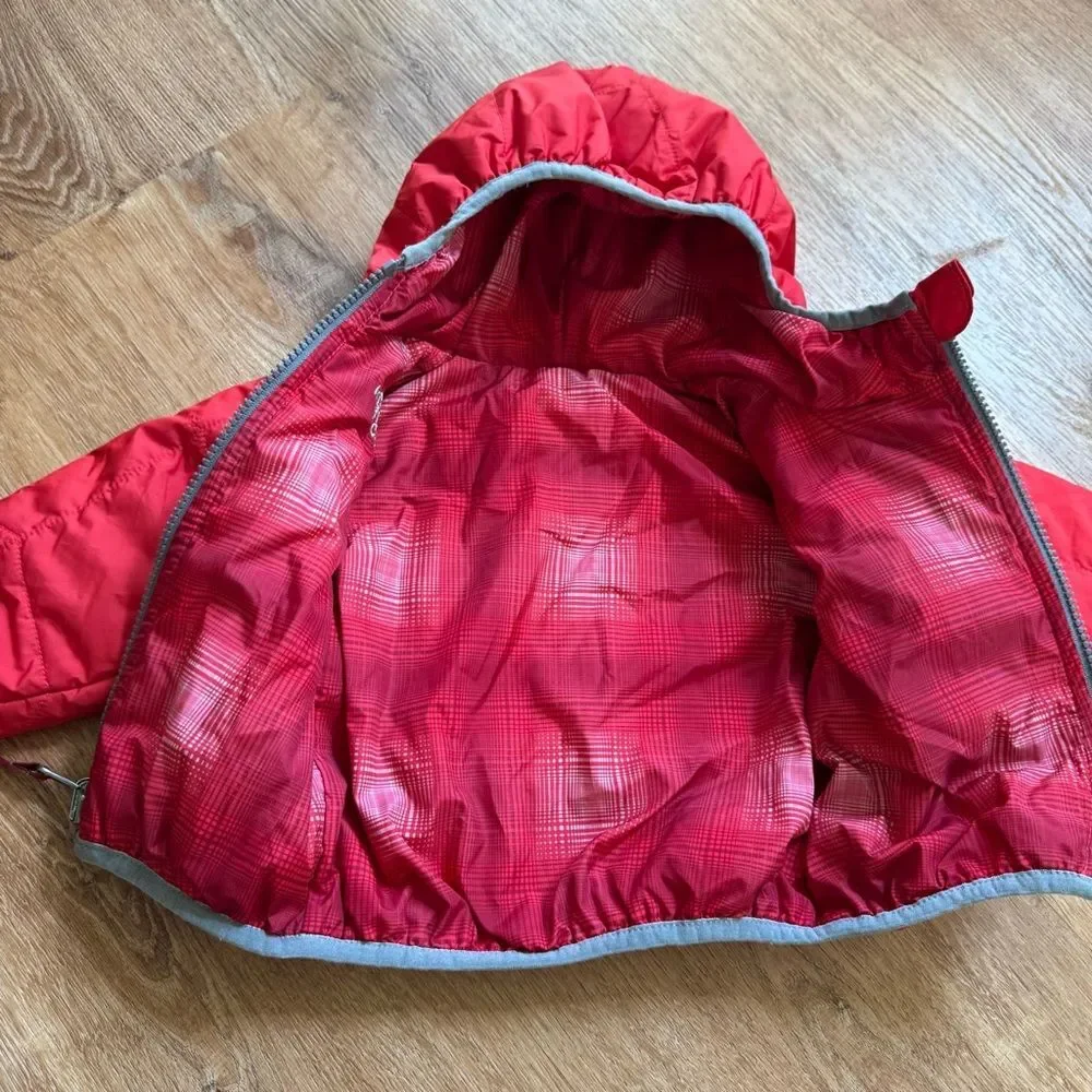 The North Face baby Red Plaid Puffer Baby Reversible Perrito Hooded Jacket